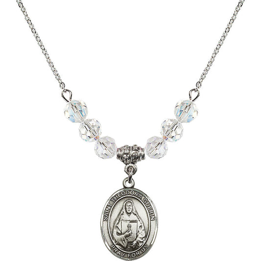 Sterling Silver Saint Theodora Birthstone Necklace with Crystal Beads - 8382