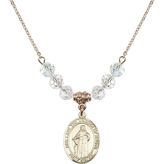 14kt Gold Filled Our Lady the Undoer of Knots Birthstone Necklace with Crystal Beads - 8383