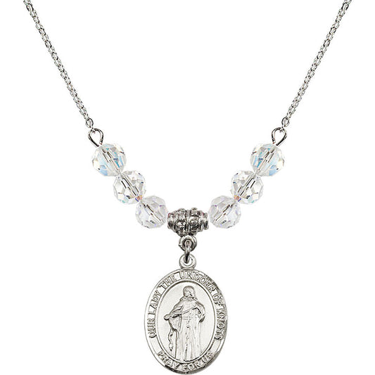 Sterling Silver Our Lady the Undoer of Knots Birthstone Necklace with Crystal Beads - 8383