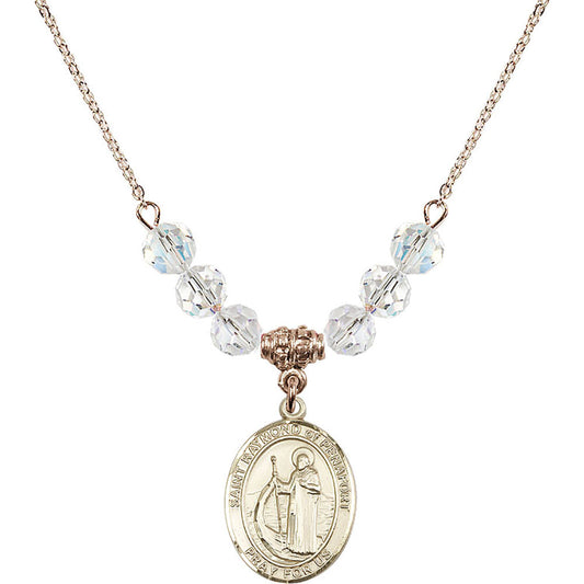 14kt Gold Filled Saint Raymond of Penafort Birthstone Necklace with Crystal Beads - 8385