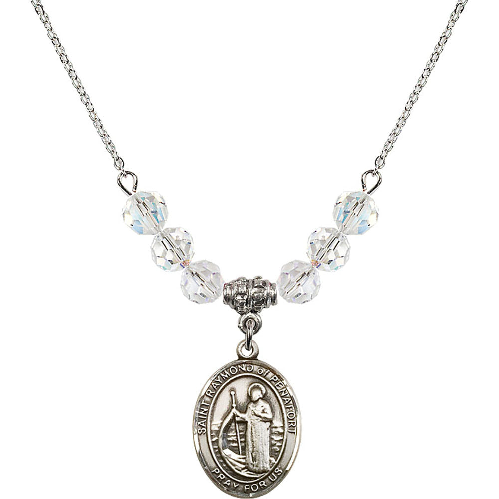 Sterling Silver Saint Raymond of Penafort Birthstone Necklace with Crystal Beads - 8385