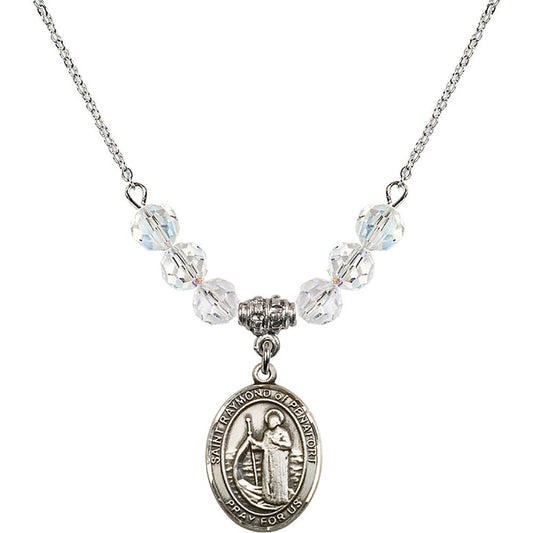 Sterling Silver Saint Raymond of Penafort Birthstone Necklace with Crystal Beads - 8385
