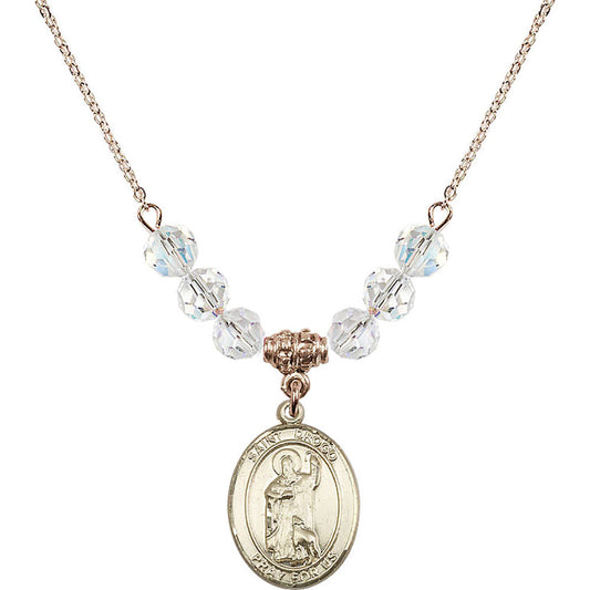 14kt Gold Filled Saint Drogo Birthstone Necklace with Crystal Beads - 8386