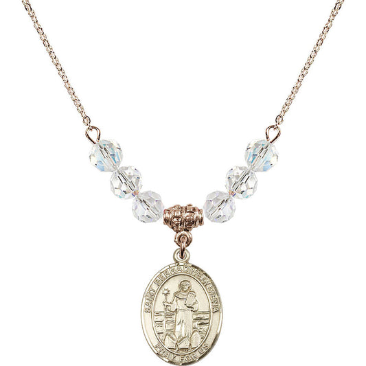 14kt Gold Filled Saint Bernadine of Sienna Birthstone Necklace with Crystal Beads - 8387