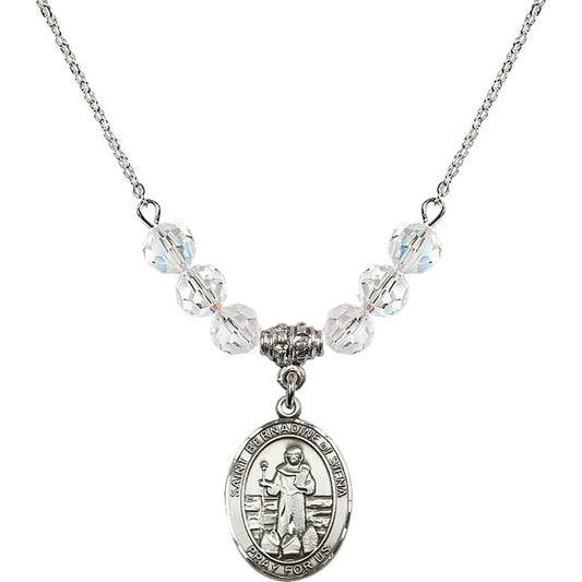 Sterling Silver Saint Bernadine of Sienna Birthstone Necklace with Crystal Beads - 8387