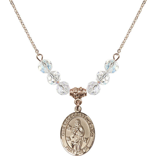 14kt Gold Filled Our Lady of Assumption Birthstone Necklace with Crystal Beads - 8388