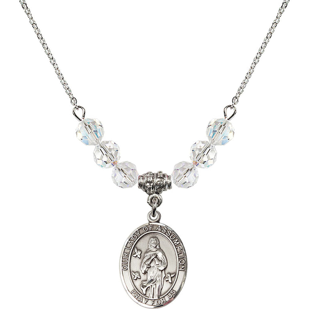 Sterling Silver Our Lady of Assumption Birthstone Necklace with Crystal Beads - 8388