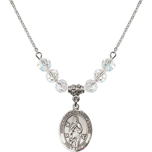 Sterling Silver Our Lady of Assumption Birthstone Necklace with Crystal Beads - 8388
