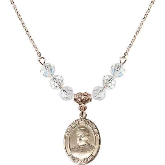 14kt Gold Filled Blessed Miguel Pro Birthstone Necklace with Crystal Beads - 8389