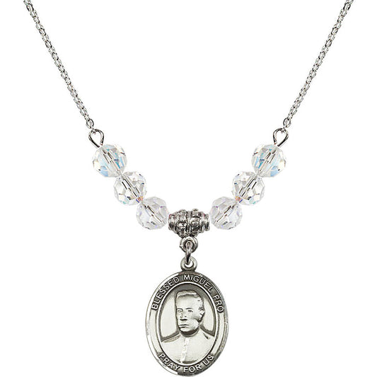 Sterling Silver Blessed Miguel Pro Birthstone Necklace with Crystal Beads - 8389