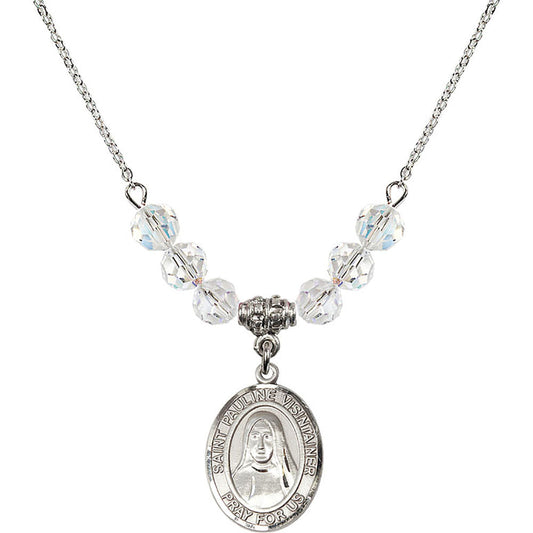 Sterling Silver Saint Pauline Visintainer Birthstone Necklace with Crystal Beads - 8391