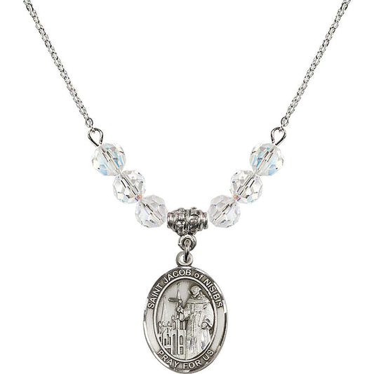 Sterling Silver Saint Jacob of Nisibis Birthstone Necklace with Crystal Beads - 8392