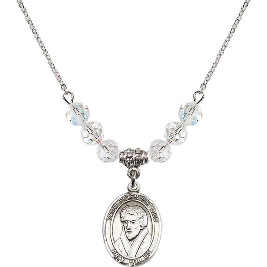 Sterling Silver Saint Peter Canisius Birthstone Necklace with Crystal Beads - 8393