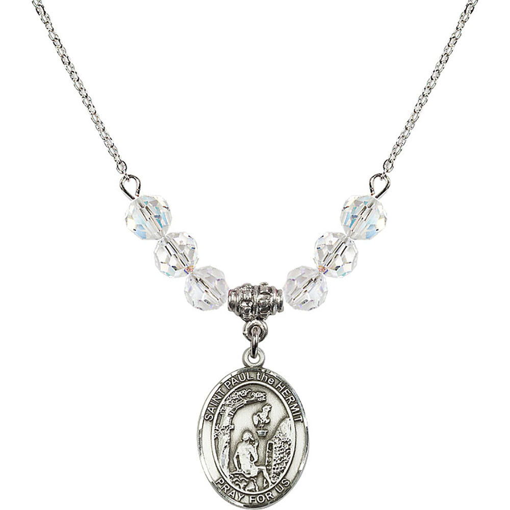 Sterling Silver Saint Paul the Hermit Birthstone Necklace with Crystal Beads - 8394