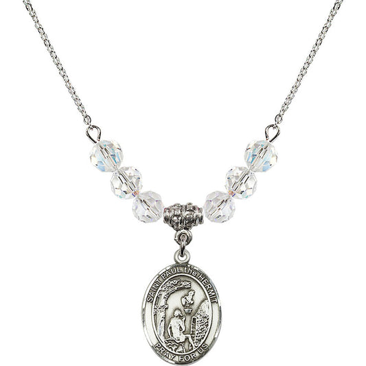 Sterling Silver Saint Paul the Hermit Birthstone Necklace with Crystal Beads - 8394