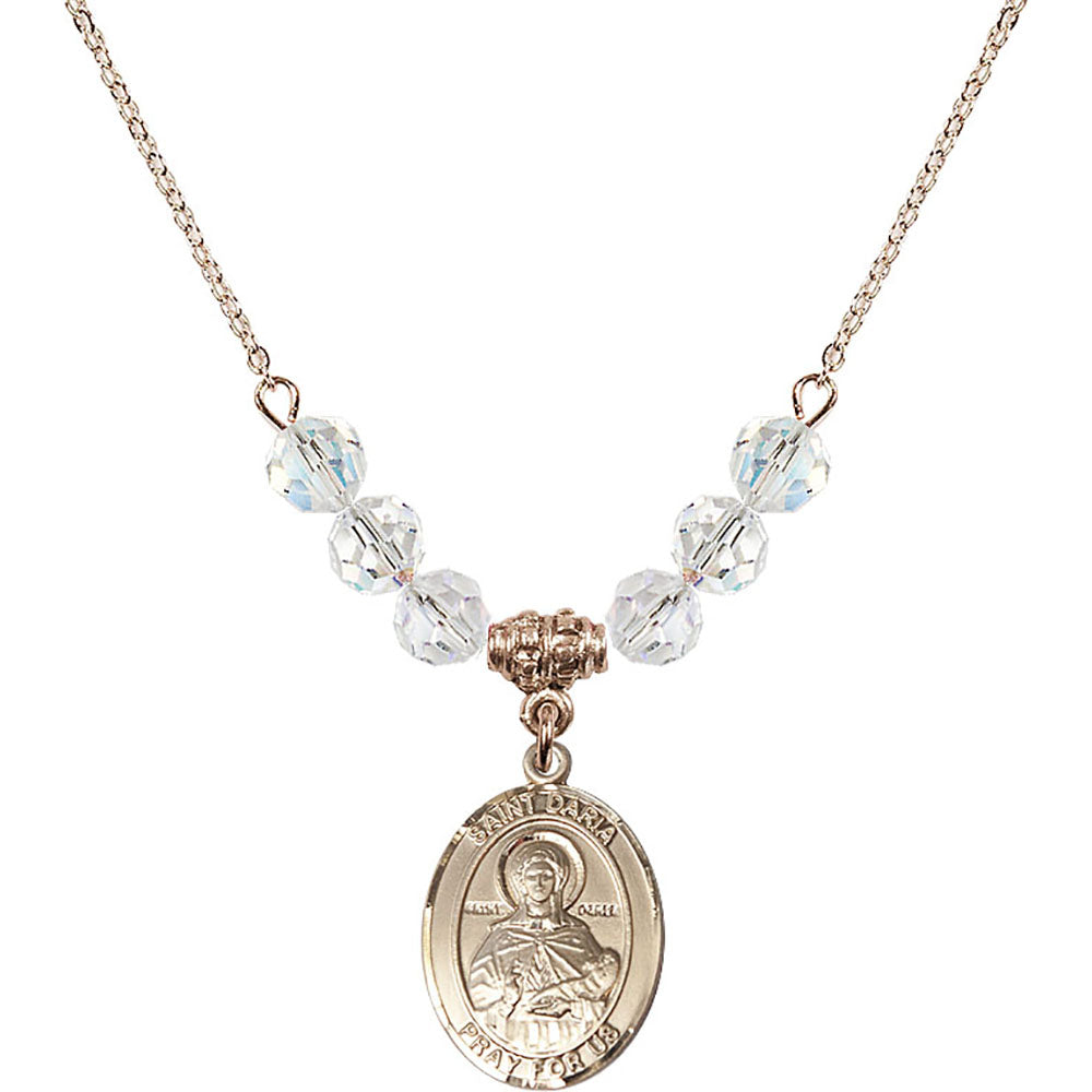 14kt Gold Filled Saint Daria Birthstone Necklace with Crystal Beads - 8396