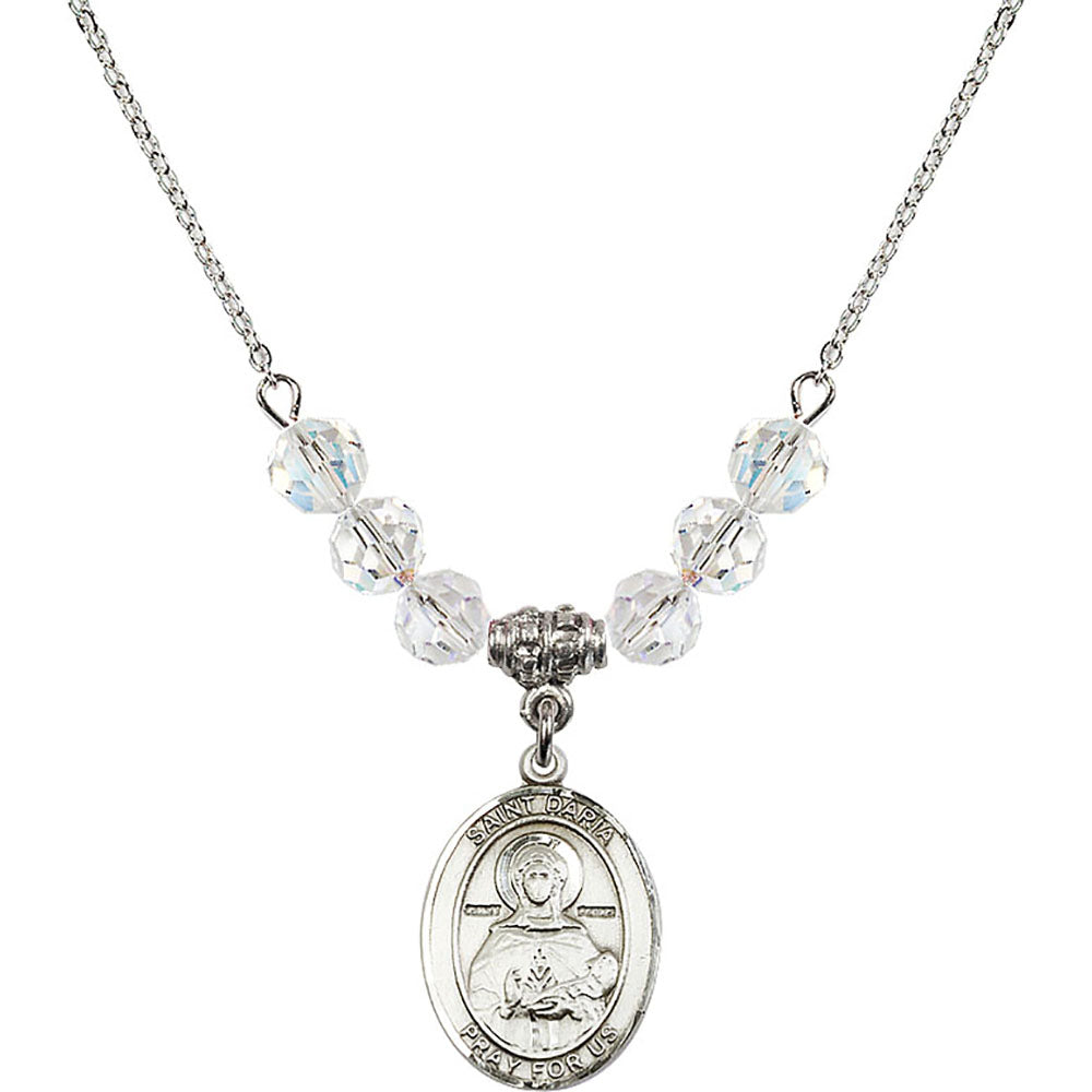 Sterling Silver Saint Daria Birthstone Necklace with Crystal Beads - 8396