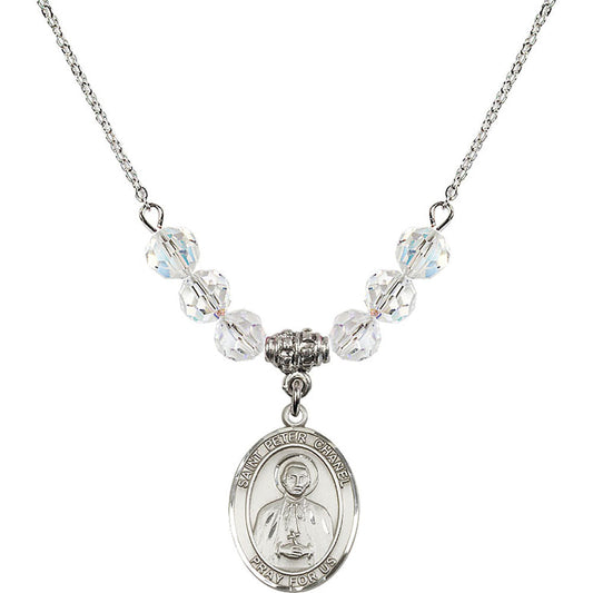 Sterling Silver Saint Peter Chanel Birthstone Necklace with Crystal Beads - 8397