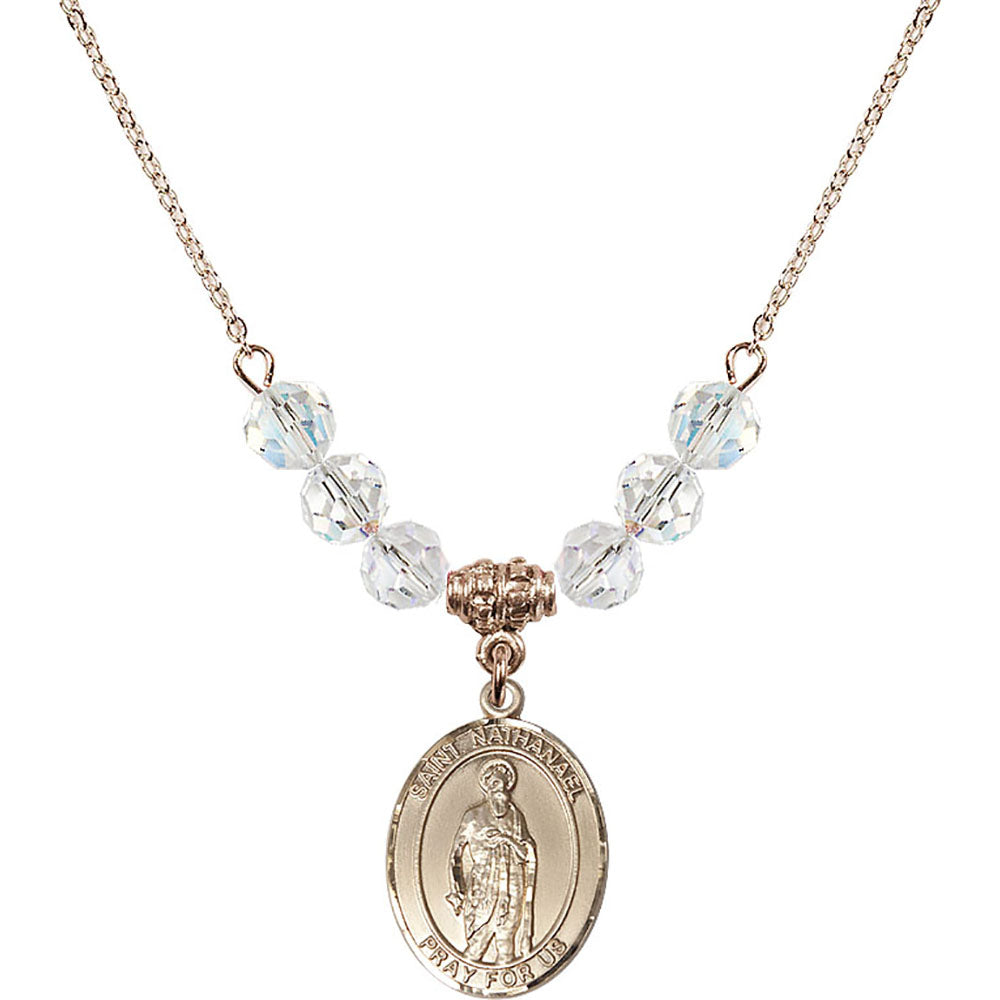 14kt Gold Filled Saint Nathanael Birthstone Necklace with Crystal Beads - 8398
