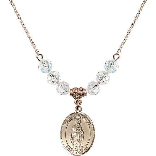 14kt Gold Filled Saint Nathanael Birthstone Necklace with Crystal Beads - 8398