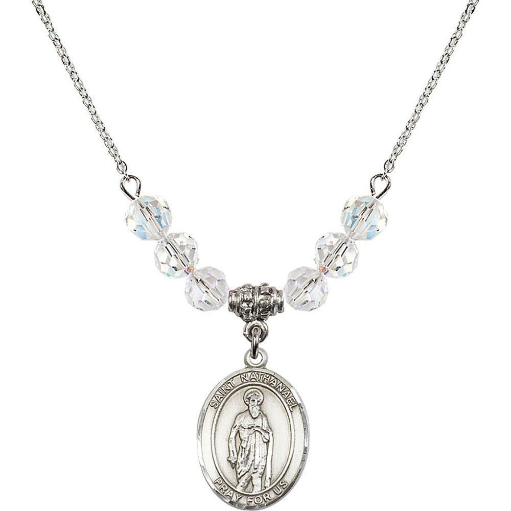 Sterling Silver Saint Nathanael Birthstone Necklace with Crystal Beads - 8398