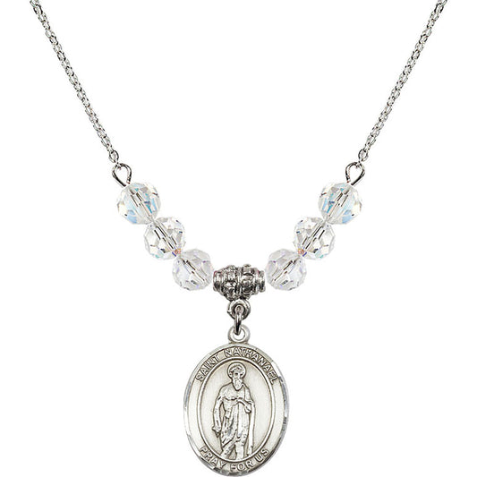 Sterling Silver Saint Nathanael Birthstone Necklace with Crystal Beads - 8398