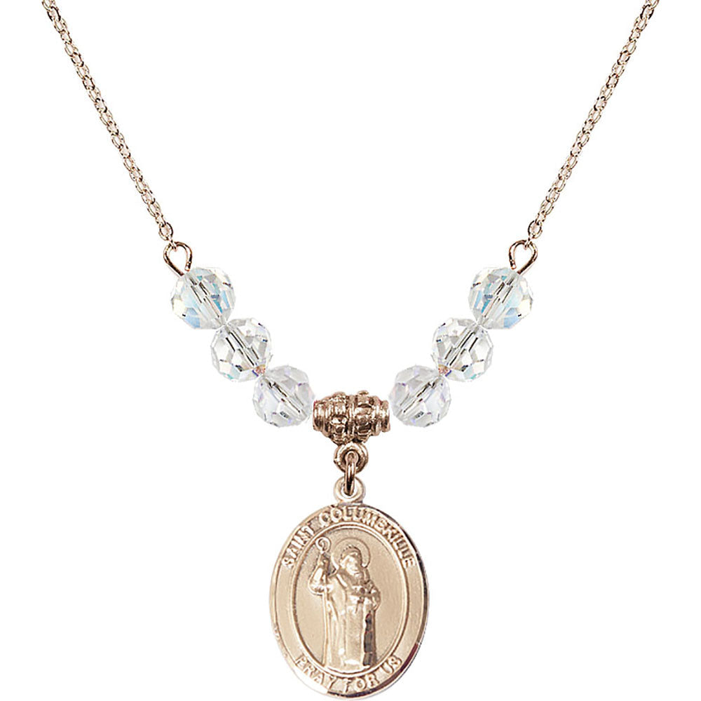 14kt Gold Filled Saint Columbkille Birthstone Necklace with Crystal Beads - 8399