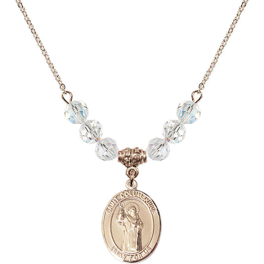 14kt Gold Filled Saint Columbkille Birthstone Necklace with Crystal Beads - 8399
