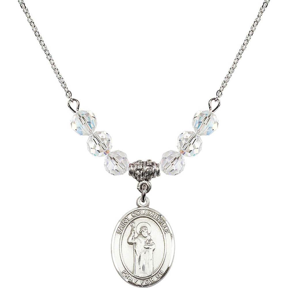 Sterling Silver Saint Columbkille Birthstone Necklace with Crystal Beads - 8399
