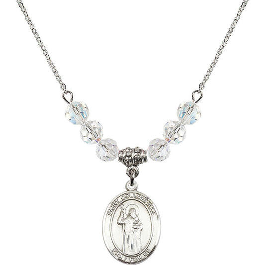 Sterling Silver Saint Columbkille Birthstone Necklace with Crystal Beads - 8399
