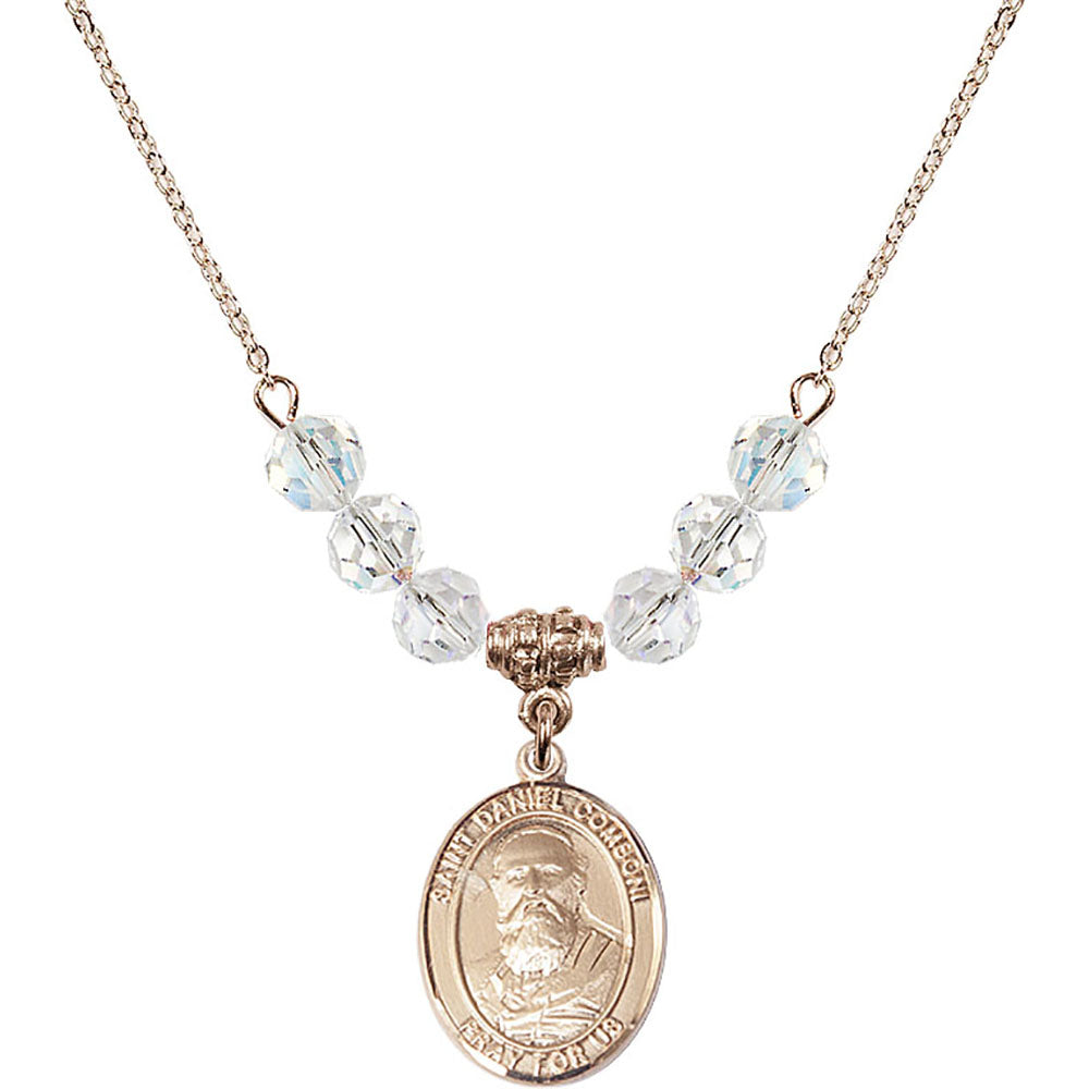 14kt Gold Filled Saint Daniel Comboni Birthstone Necklace with Crystal Beads - 8400
