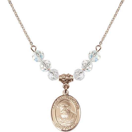14kt Gold Filled Saint Daniel Comboni Birthstone Necklace with Crystal Beads - 8400