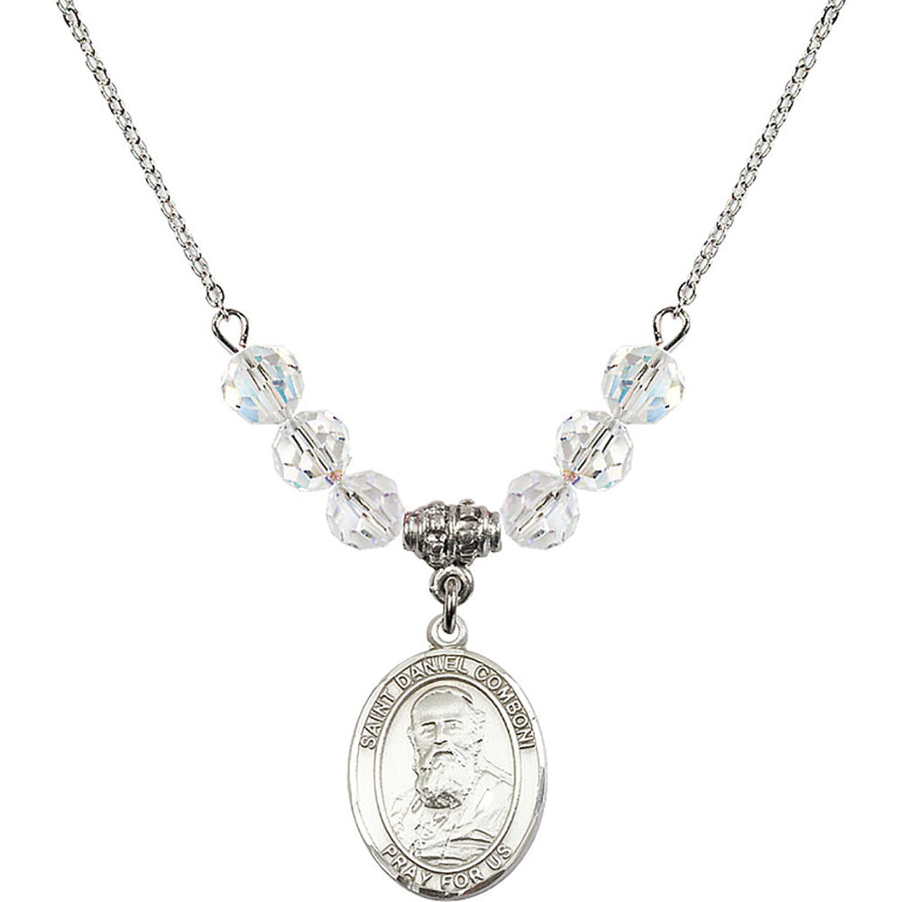 Sterling Silver Saint Daniel Comboni Birthstone Necklace with Crystal Beads - 8400