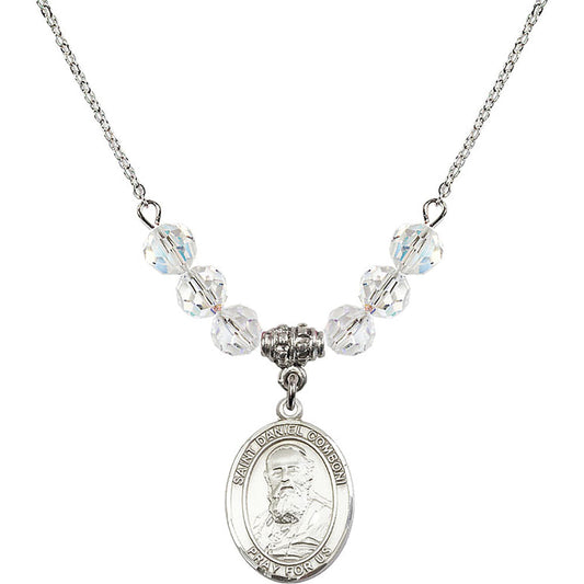 Sterling Silver Saint Daniel Comboni Birthstone Necklace with Crystal Beads - 8400