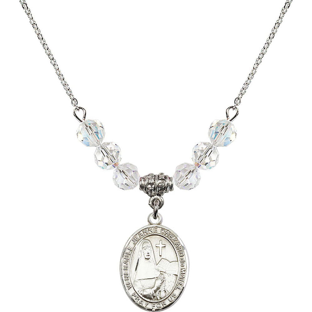 Sterling Silver Saint Jeanne Chezard de Matel Birthstone Necklace with Crystal Beads - 8401