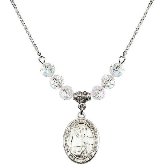 Sterling Silver Saint Jeanne Chezard de Matel Birthstone Necklace with Crystal Beads - 8401