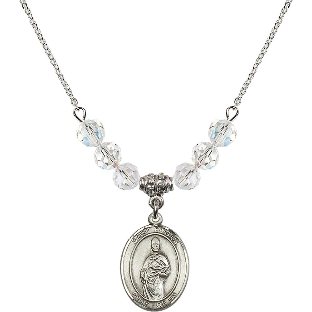 Sterling Silver Saint Eligius Birthstone Necklace with Crystal Beads - 8402
