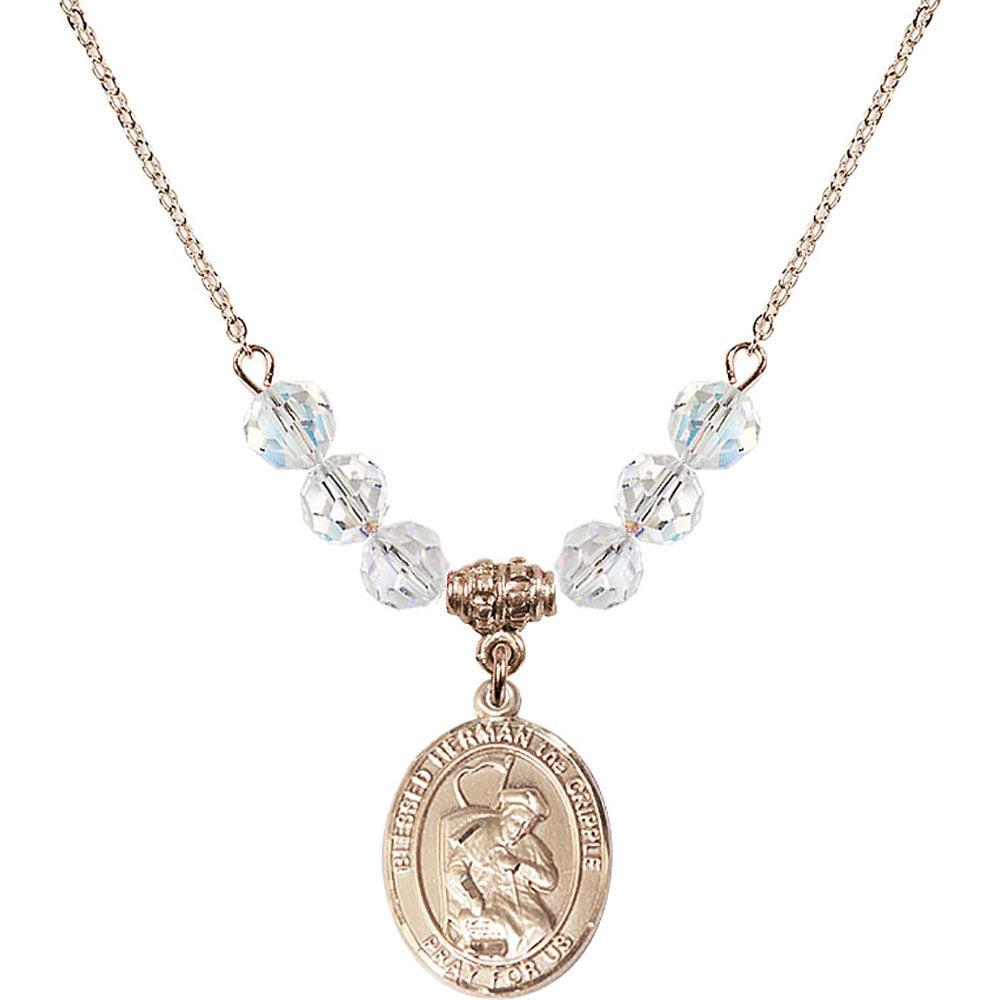 14kt Gold Filled Blessed Herman the Cripple Birthstone Necklace with Crystal Beads - 8403