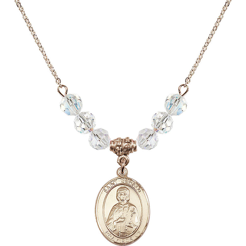 14kt Gold Filled Saint Gerald Birthstone Necklace with Crystal Beads - 8404