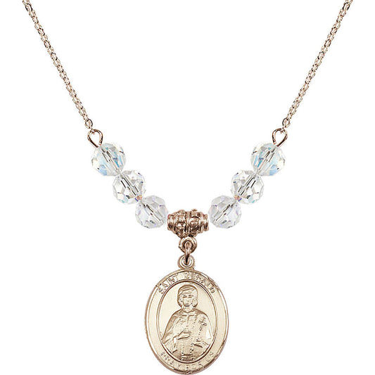 14kt Gold Filled Saint Gerald Birthstone Necklace with Crystal Beads - 8404