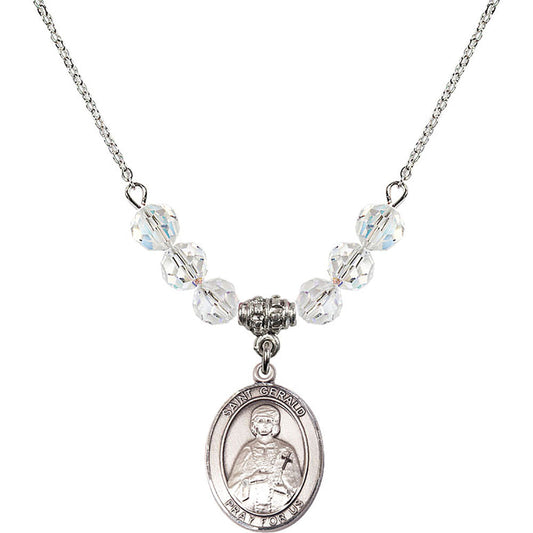 Sterling Silver Saint Gerald Birthstone Necklace with Crystal Beads - 8404