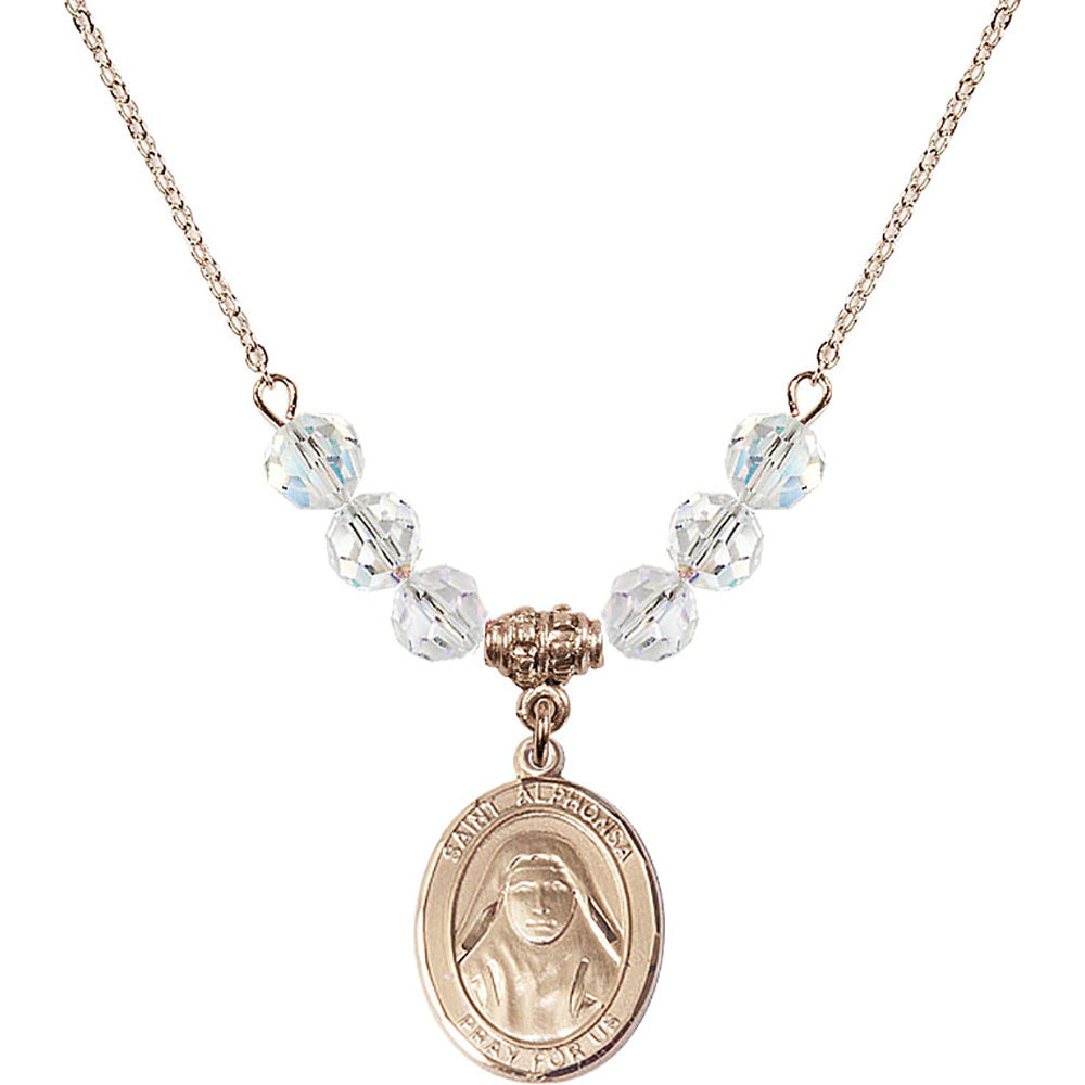 14kt Gold Filled Saint Alphonsa of India Birthstone Necklace with Crystal Beads - 8406