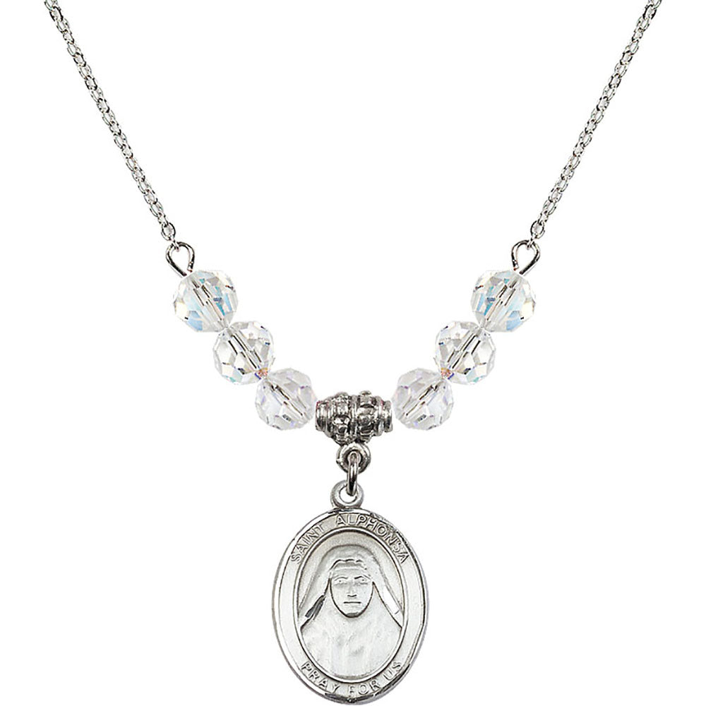 Sterling Silver Saint Alphonsa of India Birthstone Necklace with Crystal Beads - 8406