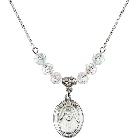 Sterling Silver Saint Alphonsa of India Birthstone Necklace with Crystal Beads - 8406