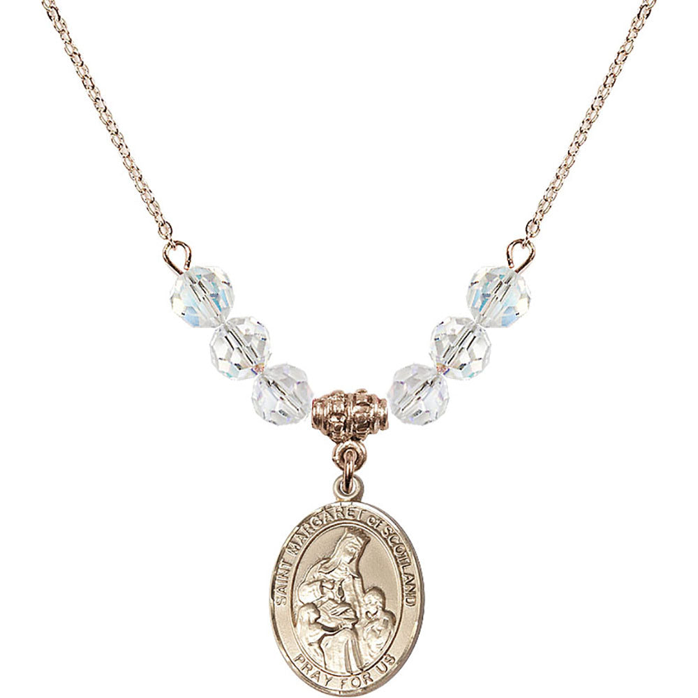 14kt Gold Filled Saint Margaret of Scotland Birthstone Necklace with Crystal Beads - 8407