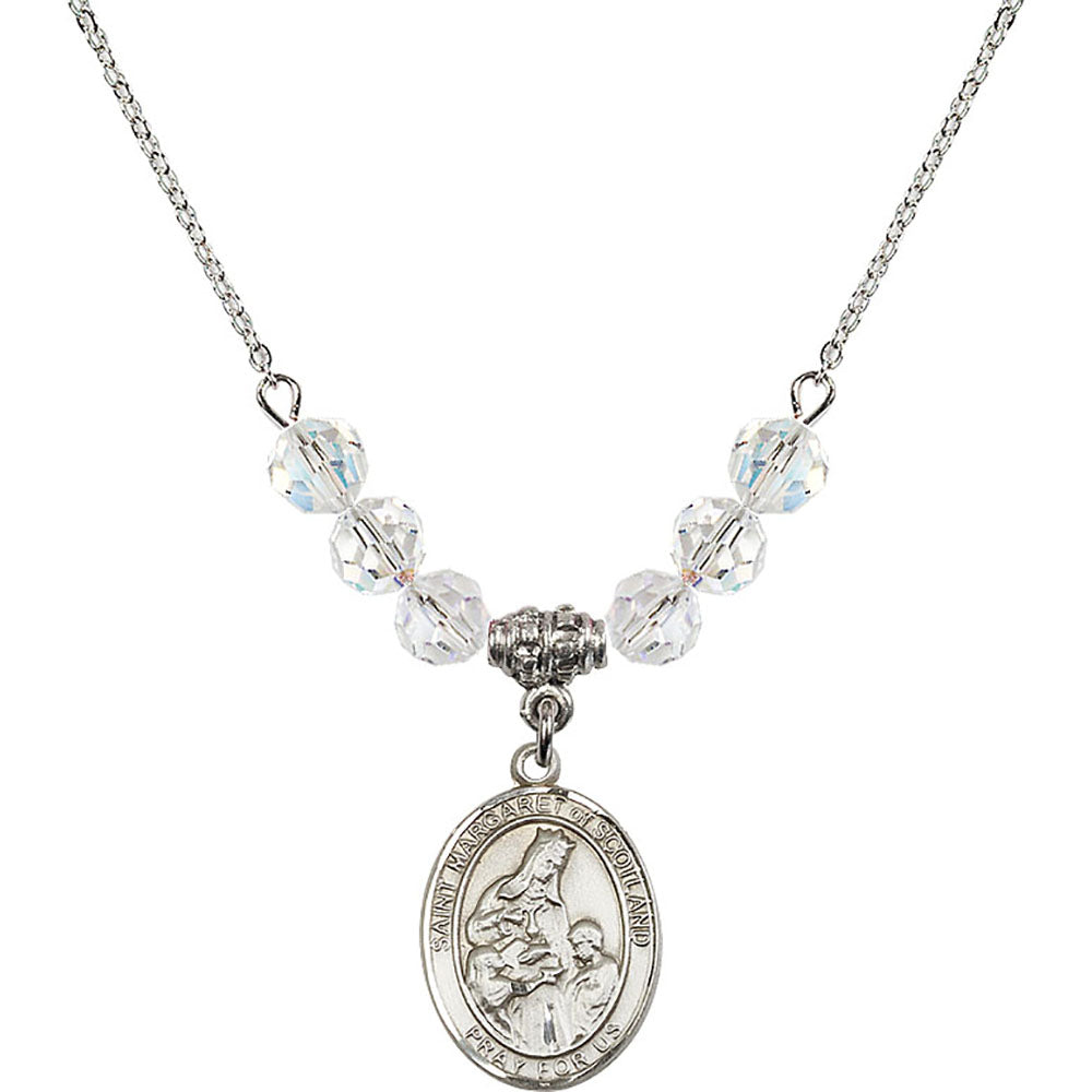 Sterling Silver Saint Margaret of Scotland Birthstone Necklace with Crystal Beads - 8407