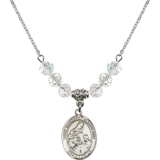 Sterling Silver Saint Margaret of Scotland Birthstone Necklace with Crystal Beads - 8407