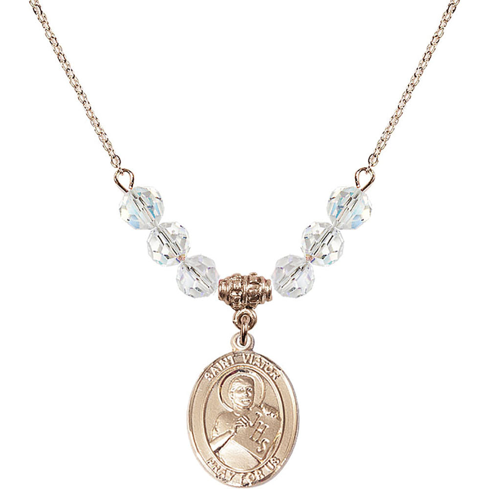 14kt Gold Filled Saint Viator of Bergamo Birthstone Necklace with Crystal Beads - 8408