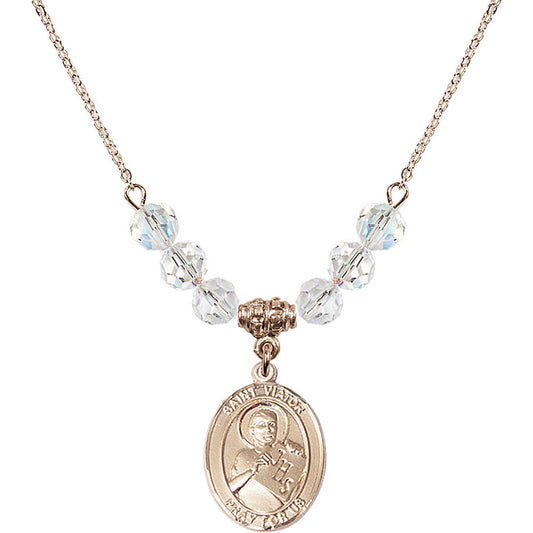 14kt Gold Filled Saint Viator of Bergamo Birthstone Necklace with Crystal Beads - 8408