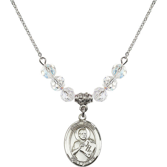Sterling Silver Saint Viator of Bergamo Birthstone Necklace with Crystal Beads - 8408